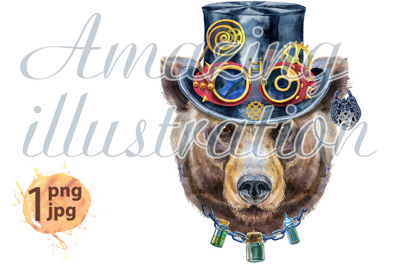 watercolor-bear-in-steampunk-hat-with-goggles