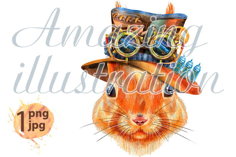 watercolor-illustration-of-squirrel-in-steampunk-hat-with-goggles