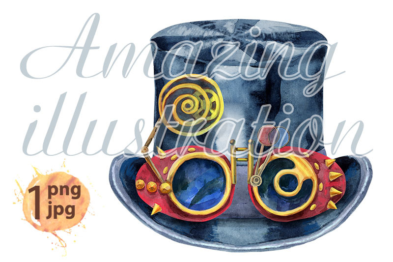 watercolor-hat-top-hat-with-steampunk-goggles