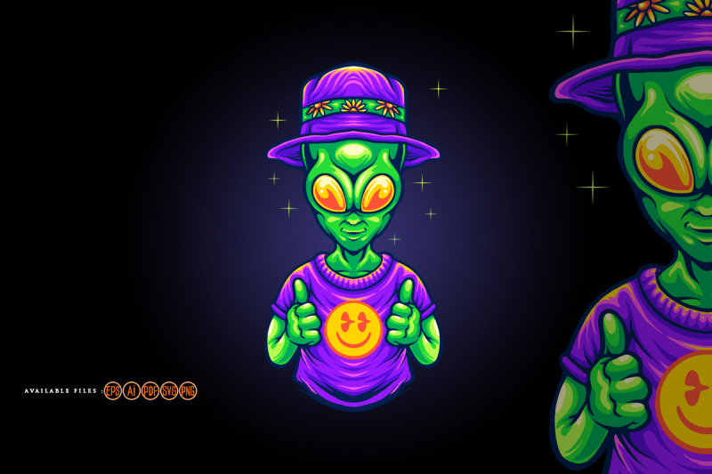 funky-alien-with-smile-emoji-illustrations