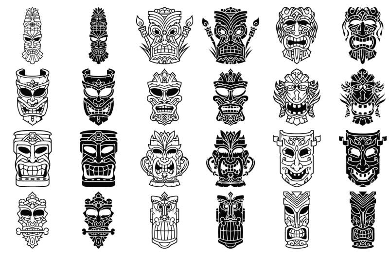 tiki-head-illustrations-set