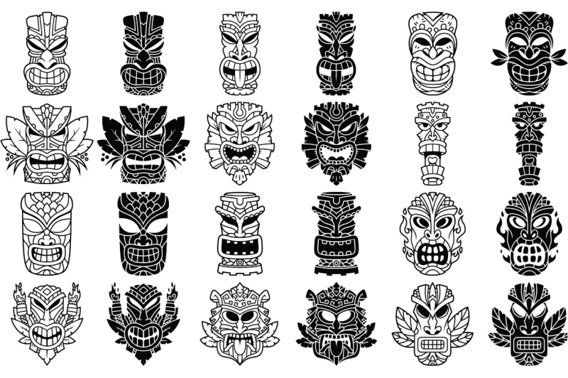 tiki-head-illustrations-set