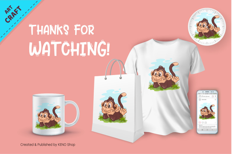 cartoon-monkey-resting-crafting-sublimation