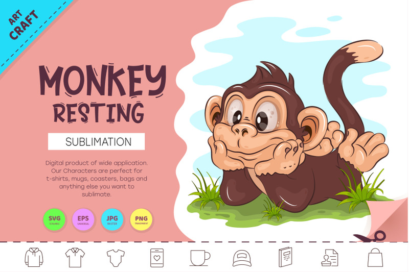 cartoon-monkey-resting-crafting-sublimation