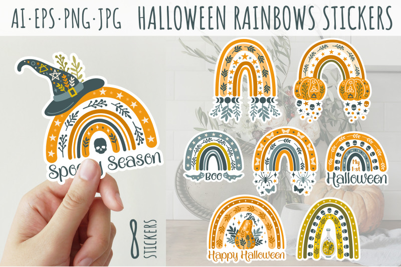 halloween-rainbows-stickers-autumn-rainbow-boho-stickers