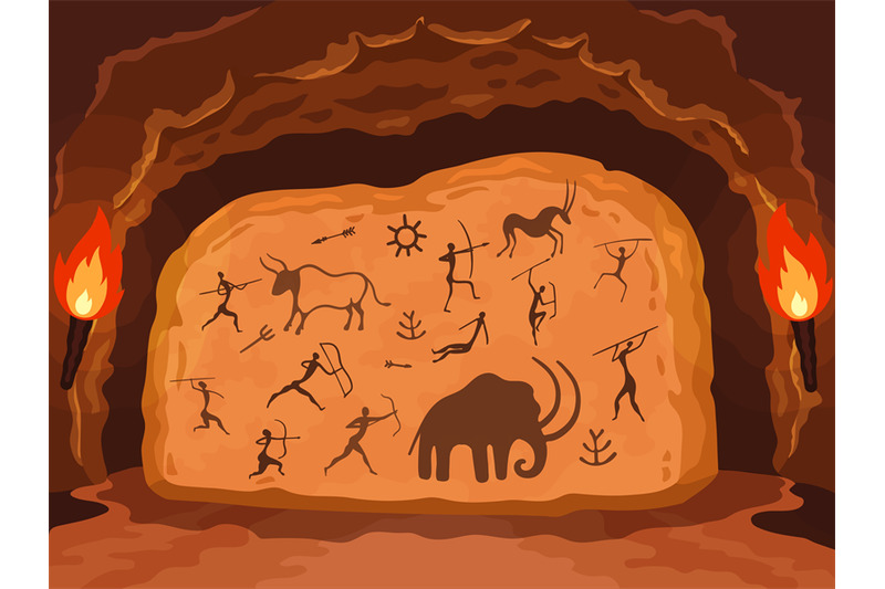 prehistoric-painting-primitive-drawing-on-stone-wall-of-cave-ancient