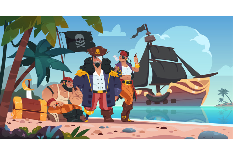 pirates-on-island-cartoon-kids-background-with-corsairs-and-pirate-ch