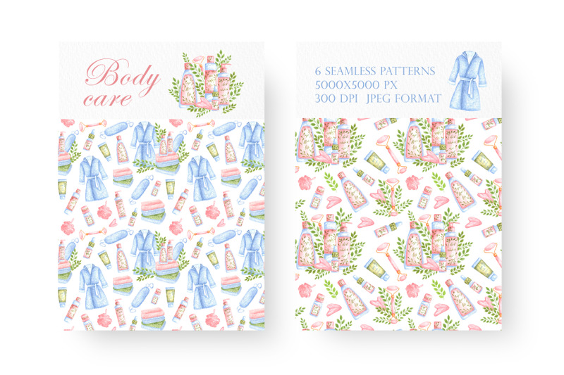 self-care-watercolor-digital-paper-seamless-pattern-body-care