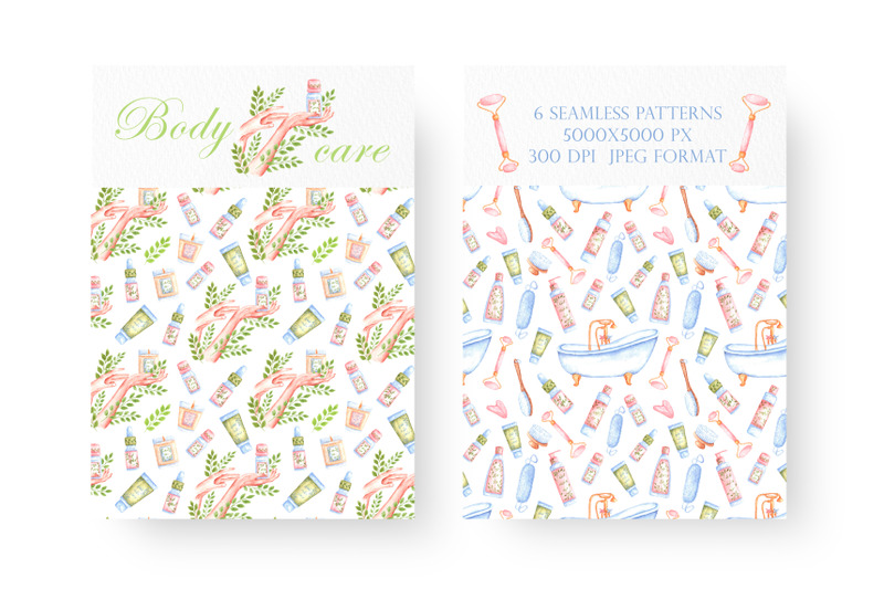 self-care-watercolor-digital-paper-seamless-pattern-body-care