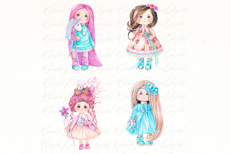 watercolor-dolls-bundle-clipart-cute-girl-png-kids-art