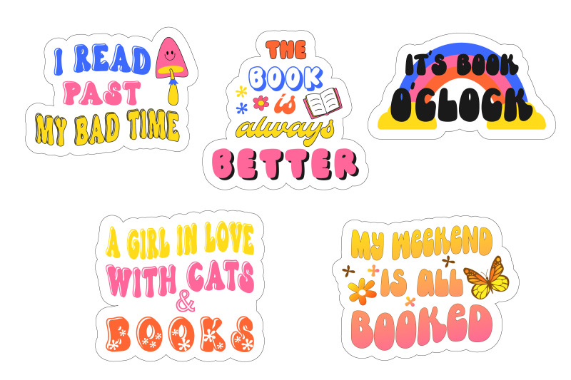 retro-book-sticker-pack-book-quotes-bundle-png