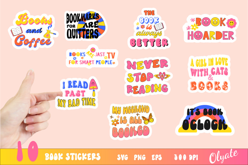 retro-book-sticker-pack-book-quotes-bundle-png