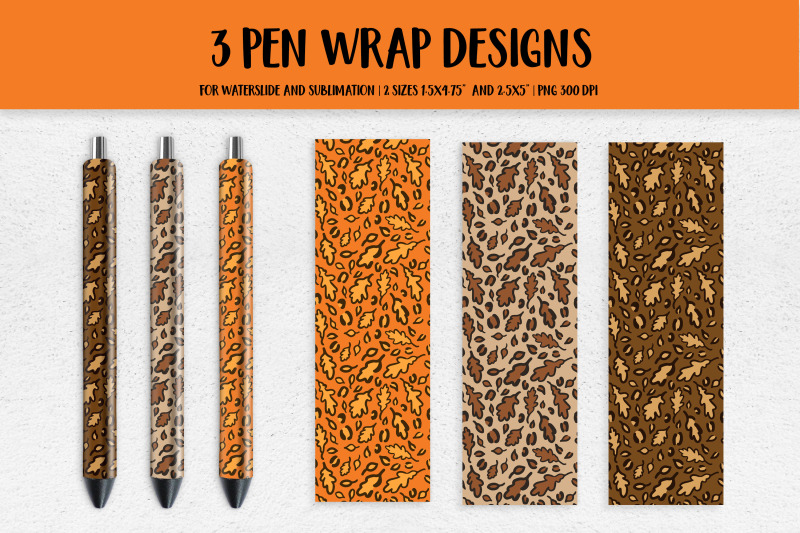 fall-oak-leaves-leopard-pen-wrap-sublimation-or-waterslide