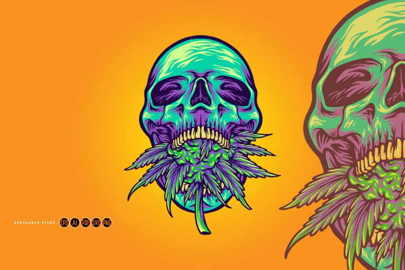 green-head-skull-with-kush-illustrations