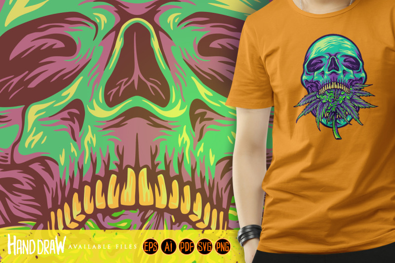 green-head-skull-with-kush-illustrations