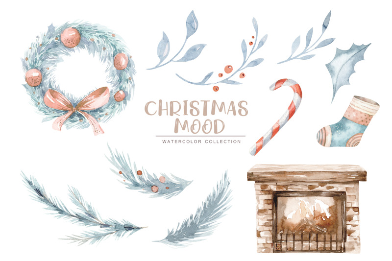 cartoon-christmas-watercolor-clipart-set-santa-new-year-tree-pines-gifts-fireplace-elements-png