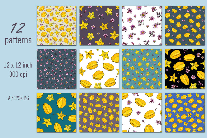 carambola-digital-paper-seamless-patterns