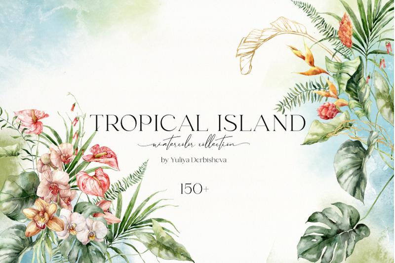 tropical-island-jungle-watercolor-clipart