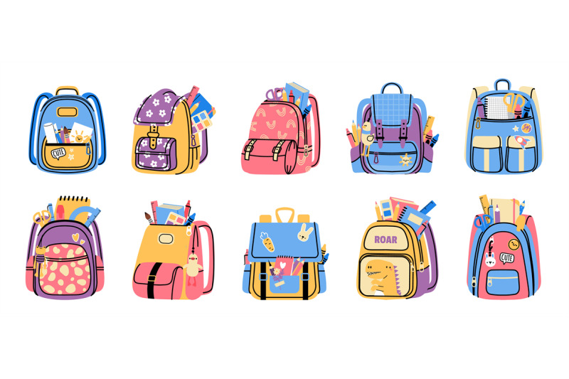 bags-with-school-supplies-cartoon-elementary-school-accessories-in-co