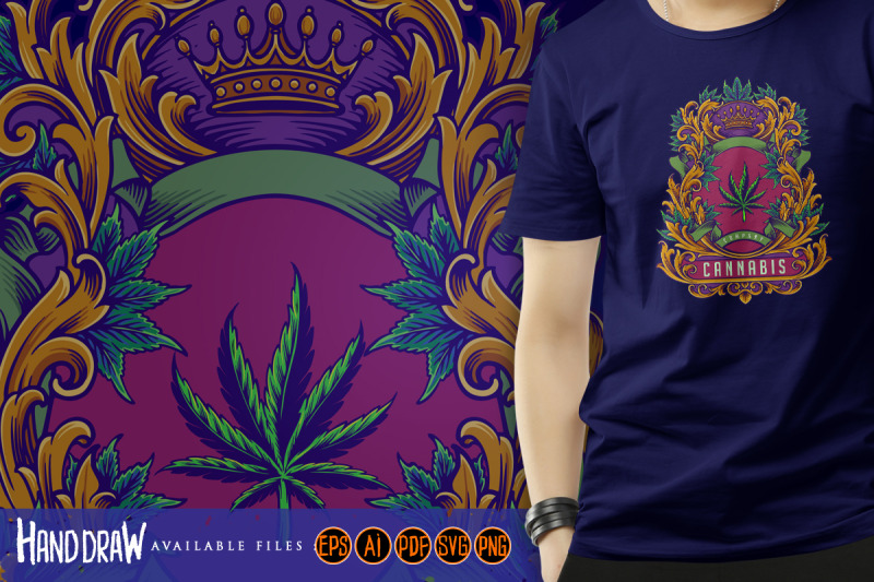 luxury-antique-cannabis-crown-frame-illustrations