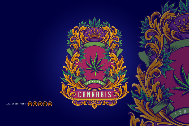 luxury-antique-cannabis-crown-frame-illustrations