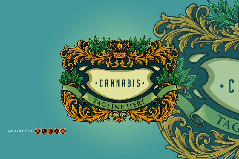 crown-frame-cannabis-elegant-vintage-illustrations