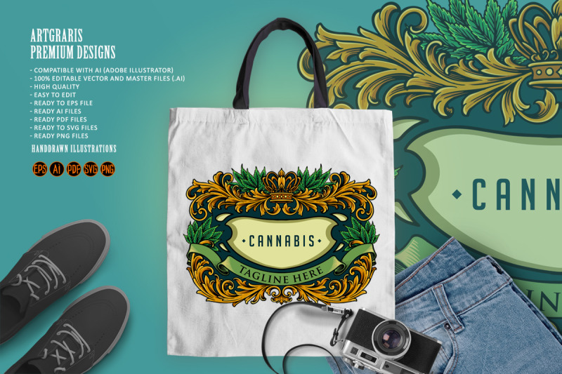 crown-frame-cannabis-elegant-vintage-illustrations