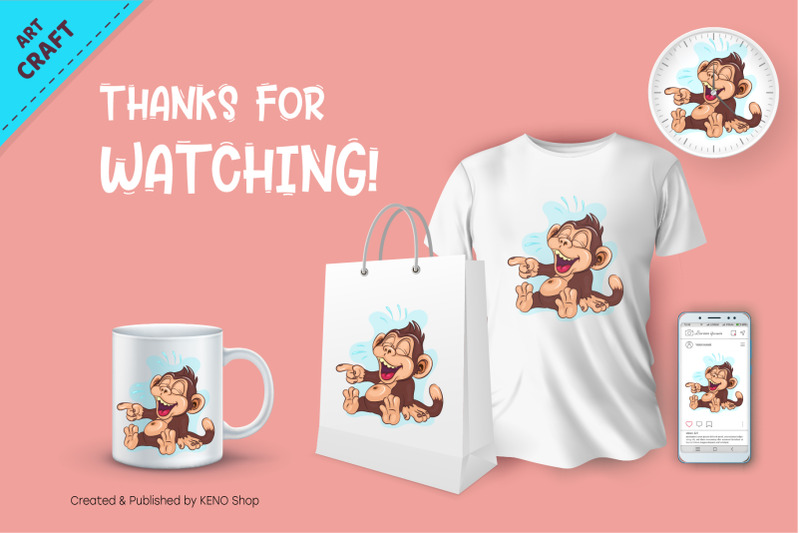 cartoon-laughing-monkey-crafting-sublimation