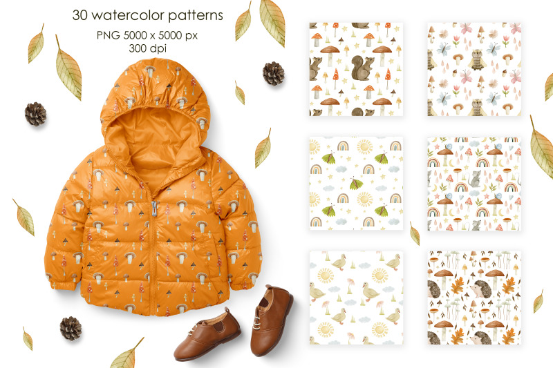 watercolor-autumn-forest-seamless-patterns