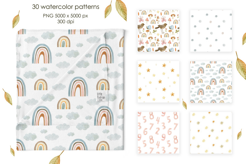 watercolor-autumn-forest-seamless-patterns