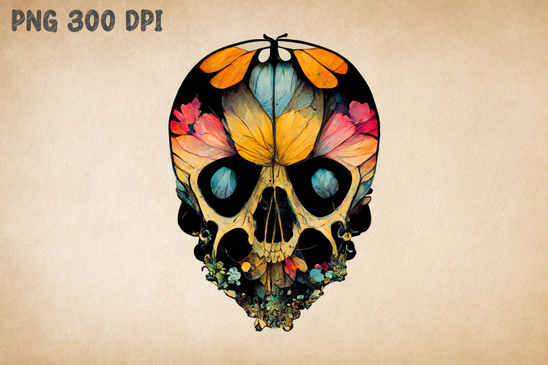 skull-combine-with-butterflies