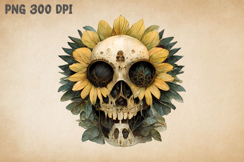 skull-combine-with-sunflowers