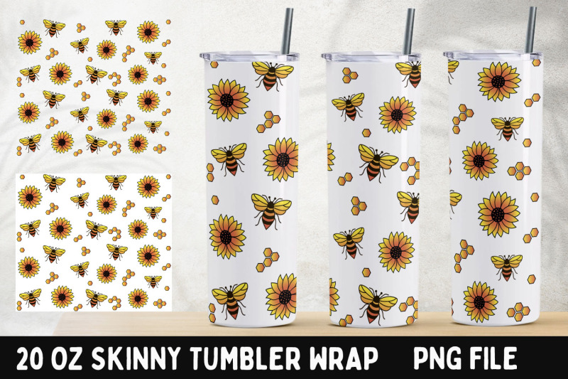 sunflower-and-bee-tumbler-wrap-20-oz-skinny-tumbler-png