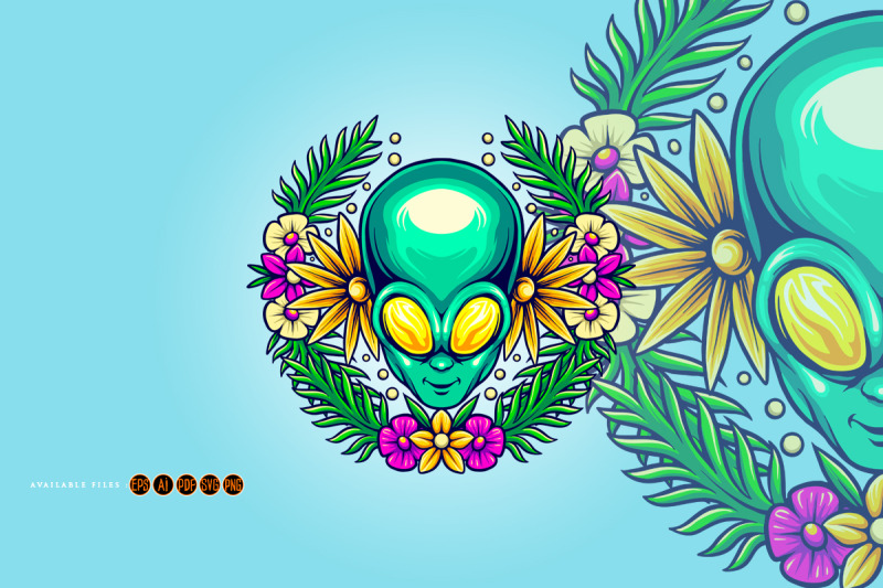 botanical-summer-floral-alien-head-illustrations