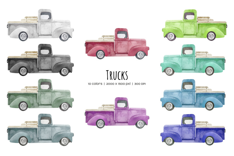 watercolor-vintage-truck-retro-pickup-trucks-clipart
