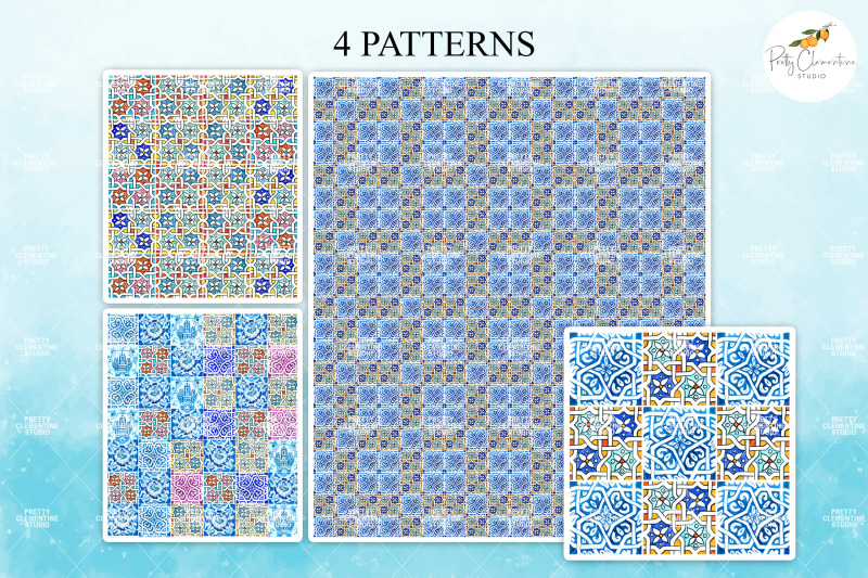 big-watercolor-mediterranean-blue-tiles-lemons-bougainvillea