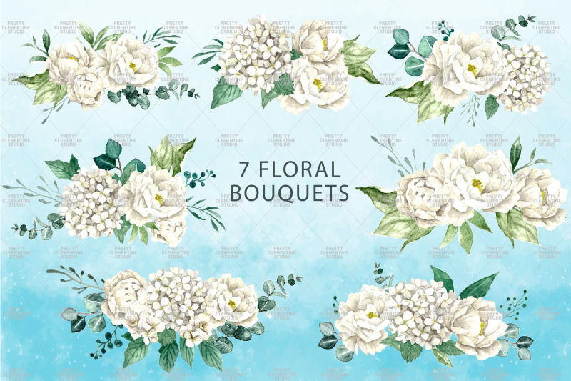 watercolor-hydrangea-bouquets-white-watercolor-flowers