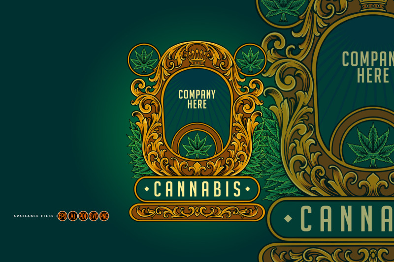 elegant-vintage-cannabis-crown-badge-with-flourish-ornate-illustration