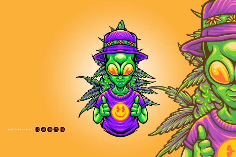 funky-alien-smile-emoticons-with-weed-leaf-illustrations