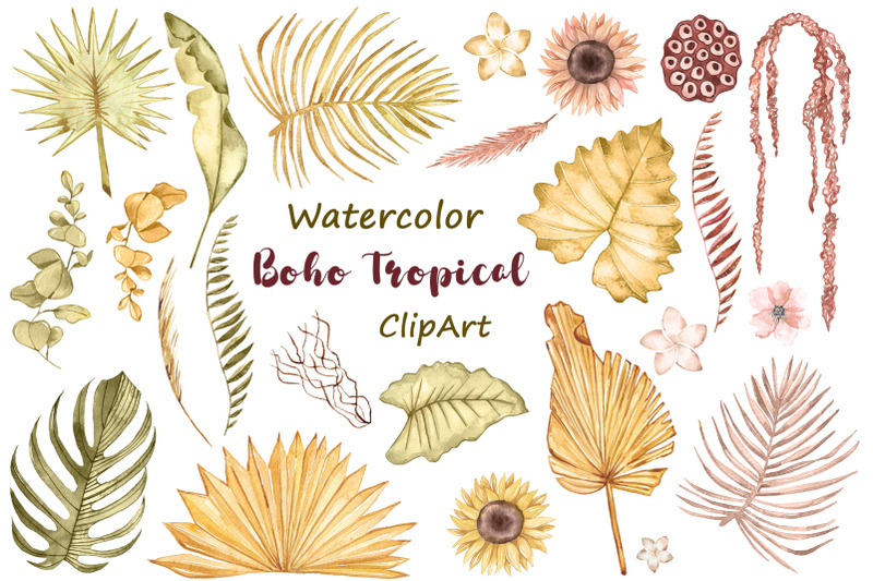 watercolor-dry-tropical-leaves-boho-floral-tropical