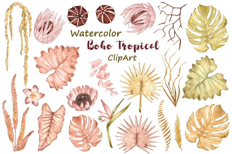watercolor-dry-tropical-leaves-boho-floral-tropical