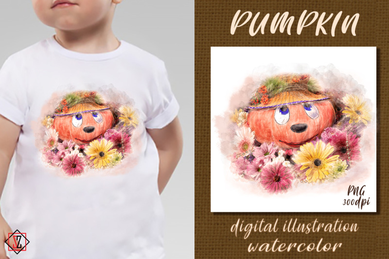 pumpkin-in-flowers-digital-illustration