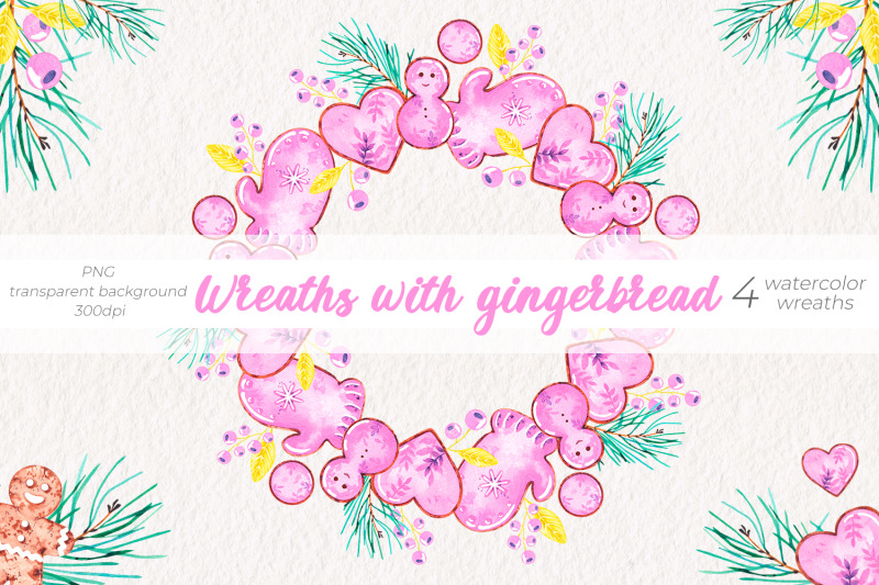 wreaths-with-gingerbread-watercolor-frames-png