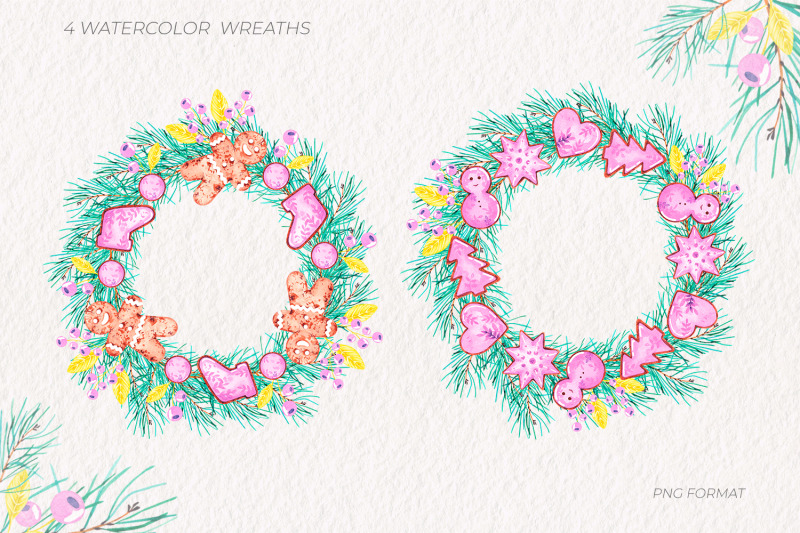 wreaths-with-gingerbread-watercolor-frames-png