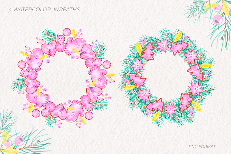 wreaths-with-gingerbread-watercolor-frames-png