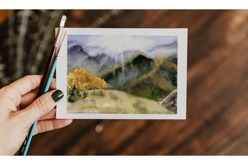 mountain-landscape-watercolor-clipart-forest-digital-clip-art-autumn