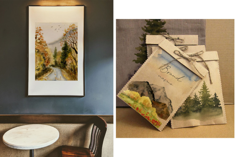 mountain-landscape-watercolor-clipart-forest-digital-clip-art-autumn