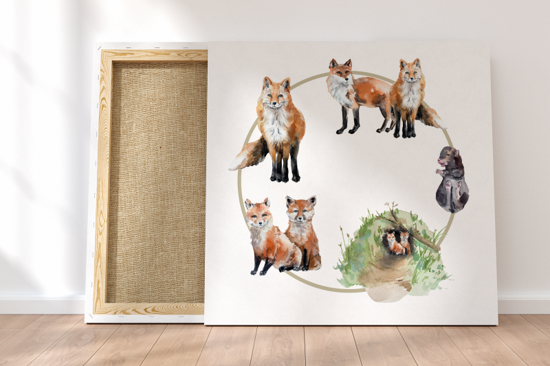 watercolor-fox-life-cycle-and-clip-arts