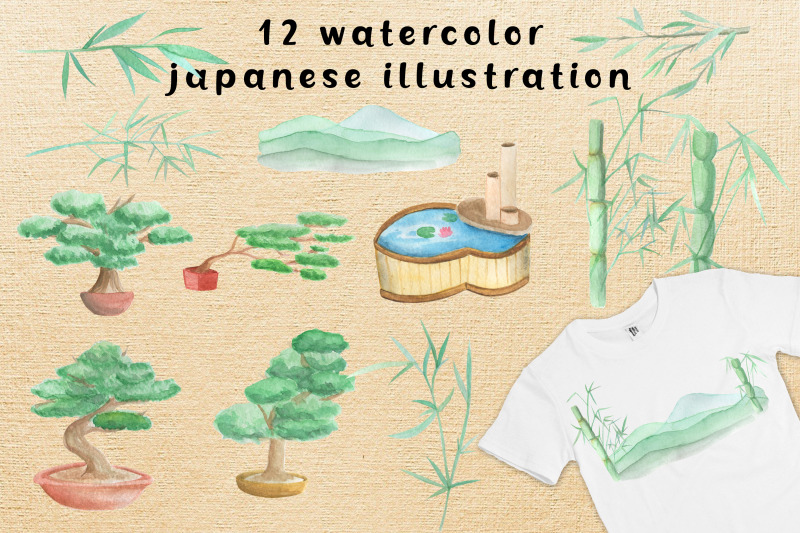 watercolor-japanese-clipart-bonsai-tree-illustration