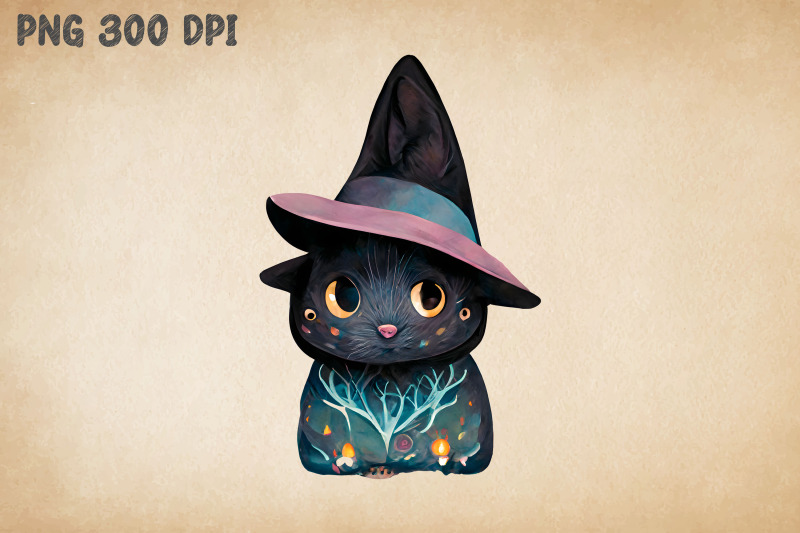 cute-black-cat-wearing-witch-hat